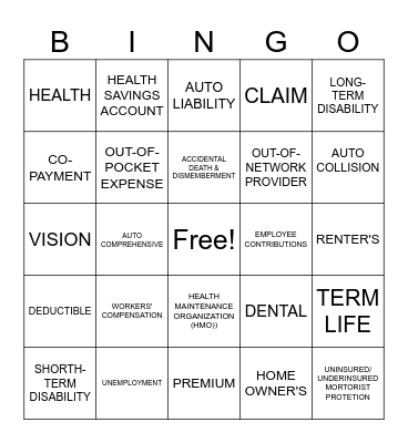 INSURANCE Bingo Card