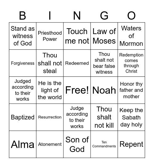 Abinadi and King Noah Bingo Card