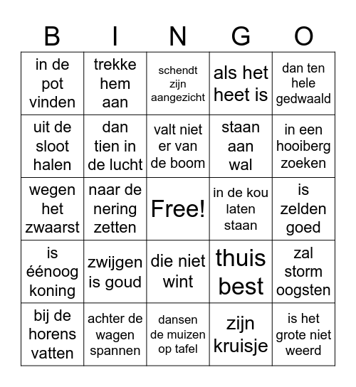 Spreekwoorden Bingo Card