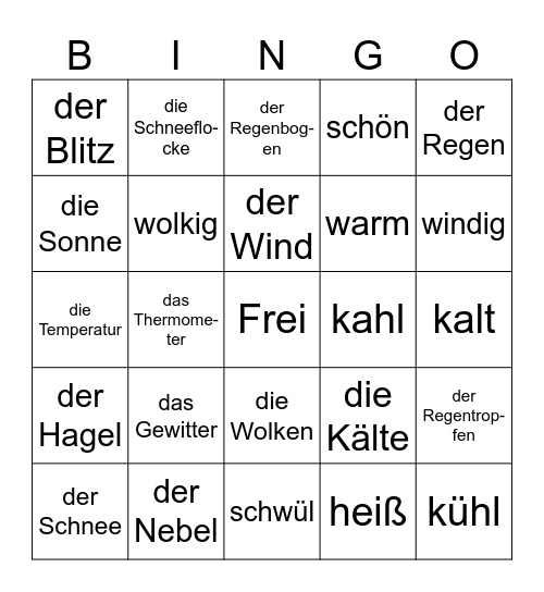 Wetter Bingo Card