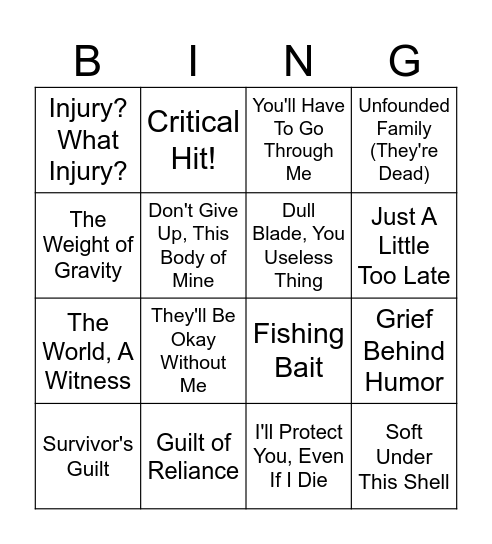Angst Bingo of Mount Hua Bingo Card