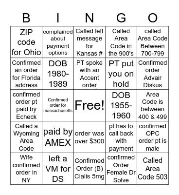 SALES  Bingo Card