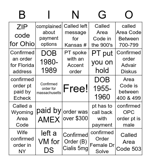 SALES  Bingo Card