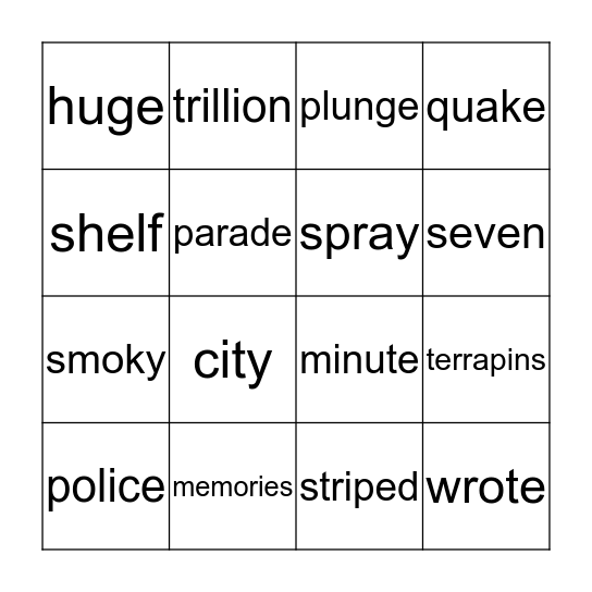 spelling Bingo Card