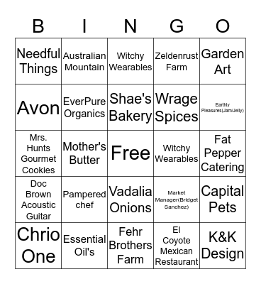 Oak Forest Farmer's Market Bingo Card