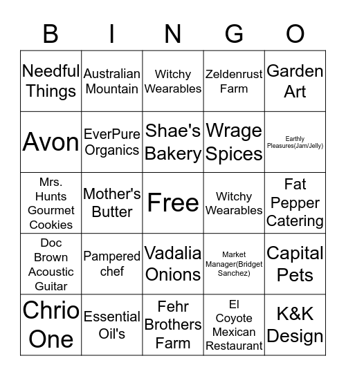 Oak Forest Farmer's Market Bingo Card