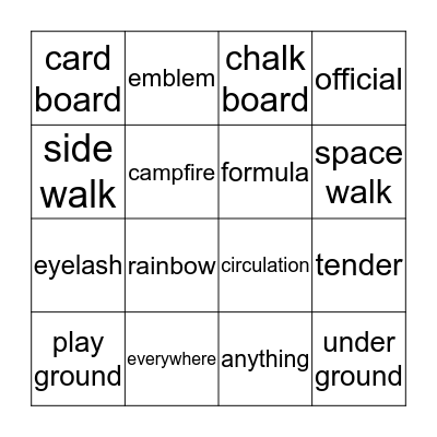 spelling Bingo Card