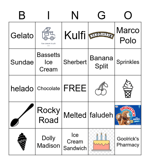 Ice Cream Bingo Card