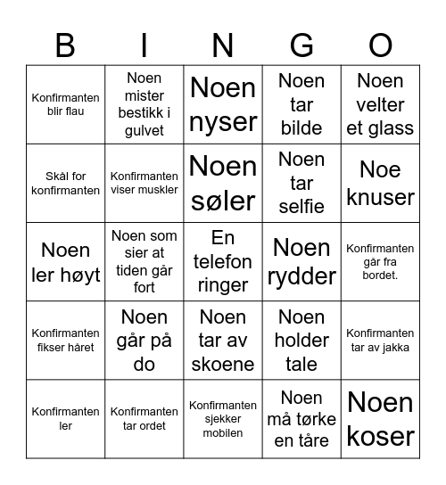 JØRGEN'S KONFIRMASJON Bingo Card