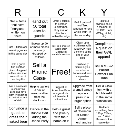 Buckhorn Bingo Card