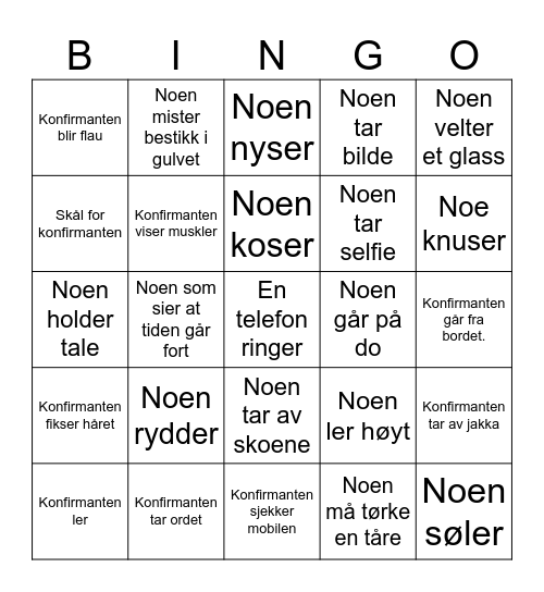 JØRGEN'S KONFIRMASJON Bingo Card