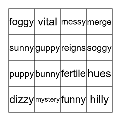 spelling Bingo Card