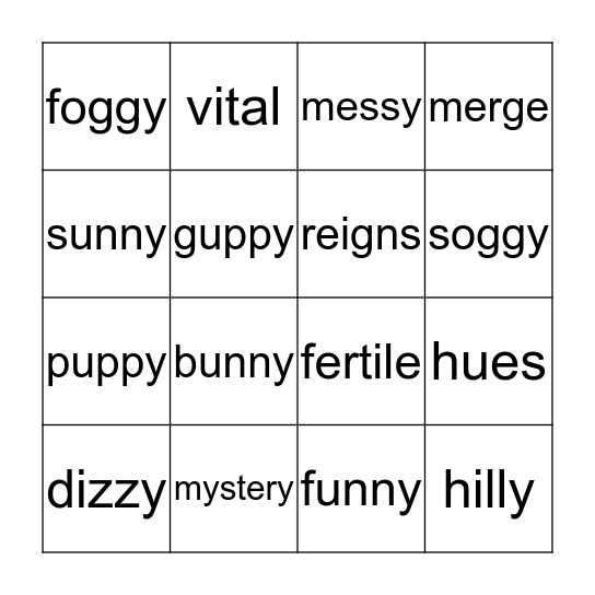 spelling Bingo Card