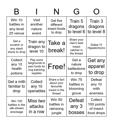 May 19th Challenge Board Bingo Card