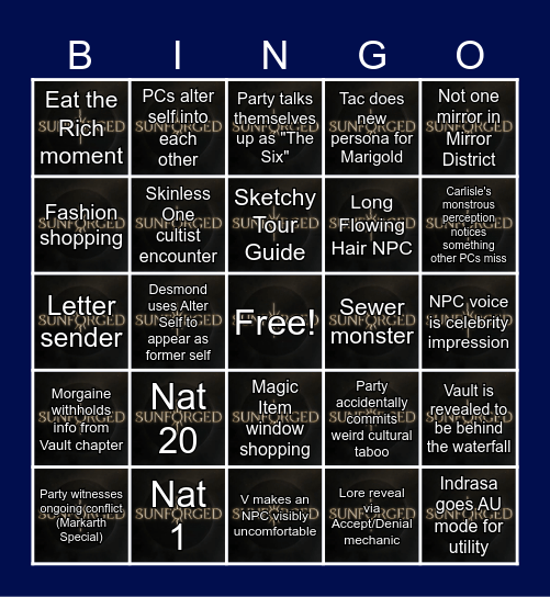 Sunforged Episode 28: It's Always Sunny in Marigold Bingo Card