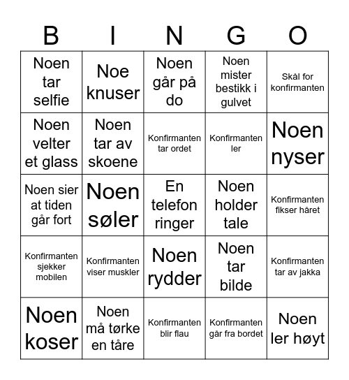 JØRGEN'S KONFIRMASJON Bingo Card