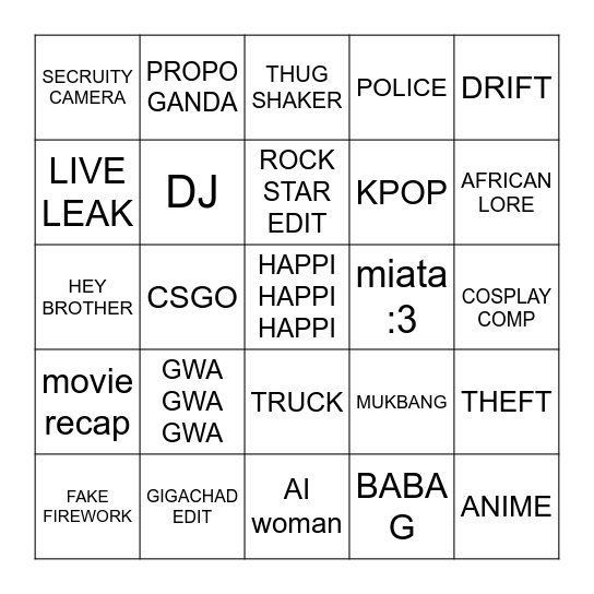 DOUYIN Bingo Card