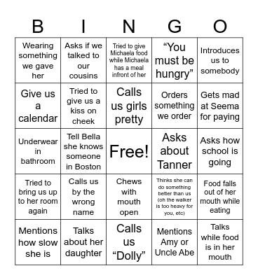 Grandma Bingo Card