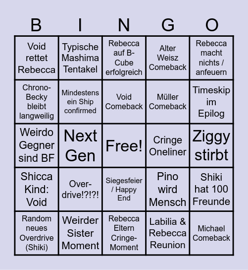 Edens Zero Bingo Card