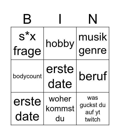 blind date bingo Card