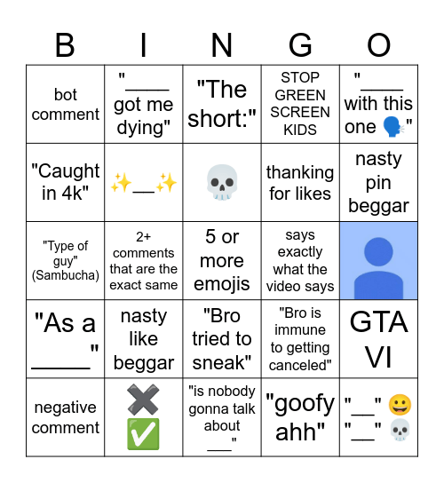 Youtube Shorts Comments (inspired by AsaTalks) Bingo Card