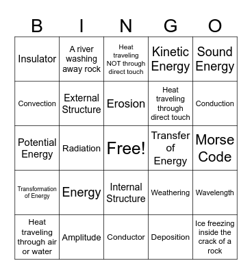 Science Review Bingo Card