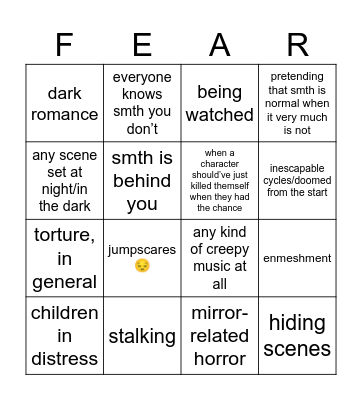 what scares the scaredy cat Bingo Card