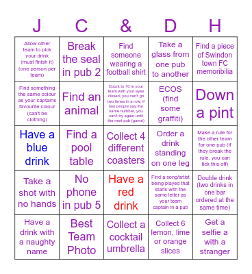 David & Jake Birthday Pub Crawl Bingo Card