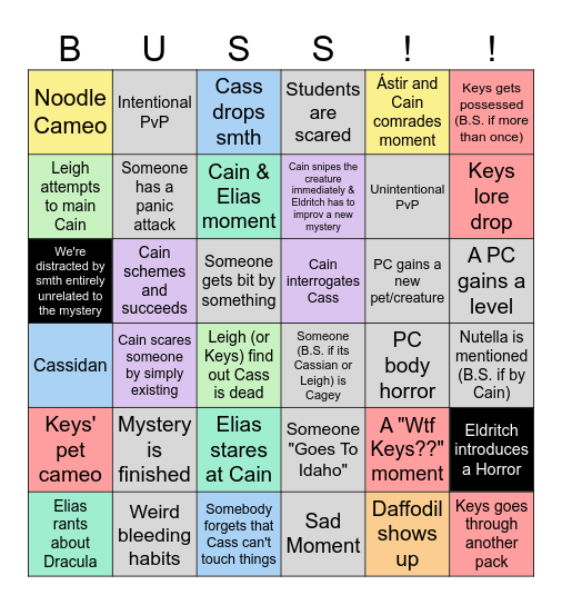 BUSS Ice Creature Mystery Bingo Card! Bingo Card