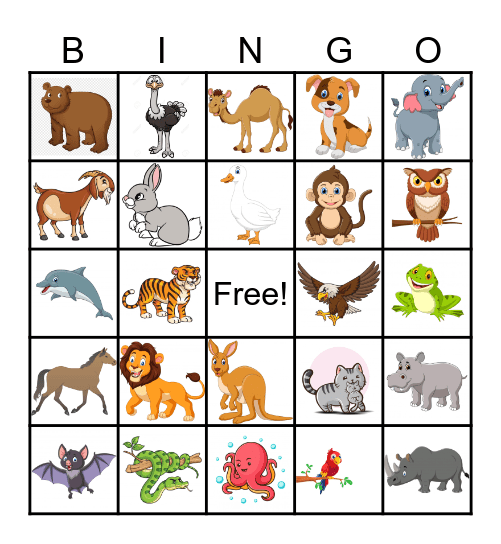 Animal Bingo Card
