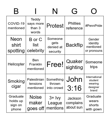 PENN GRADUATION Bingo Card