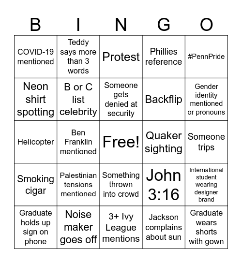 PENN GRADUATION Bingo Card