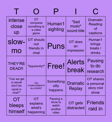 Random TV Time Bingo Card