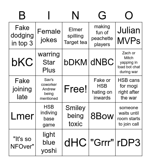UB War Bingo Card