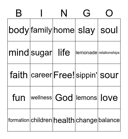 Get In Formation! Bingo Card
