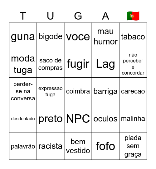 TUGA Bingo Card