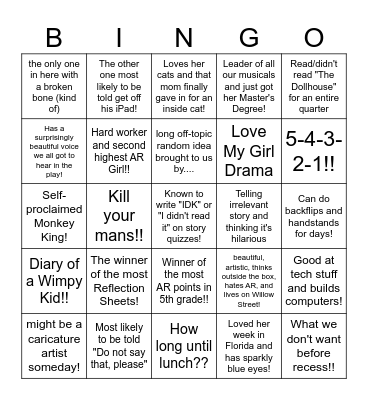 English Class Bingo Card