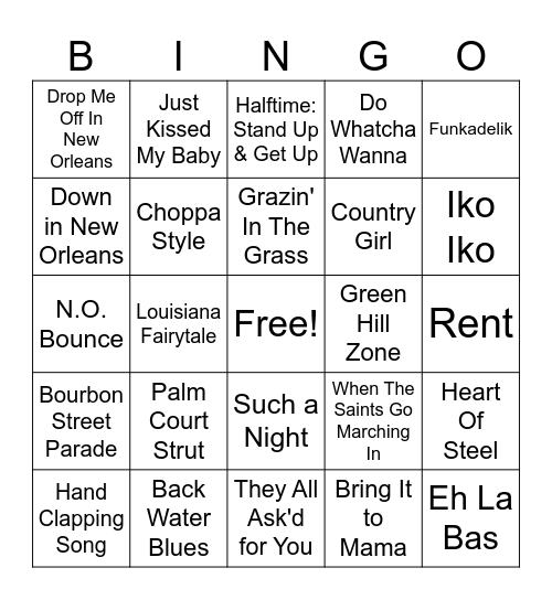 There Orleans Music Bingo Card