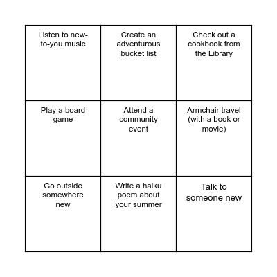 Adventure Bingo Card