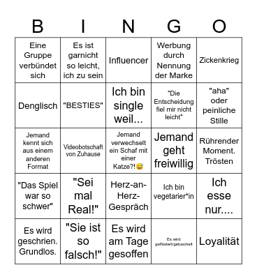 TRASH TV BINGO Card