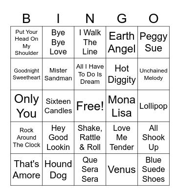 50's MUSIC BINGO Card