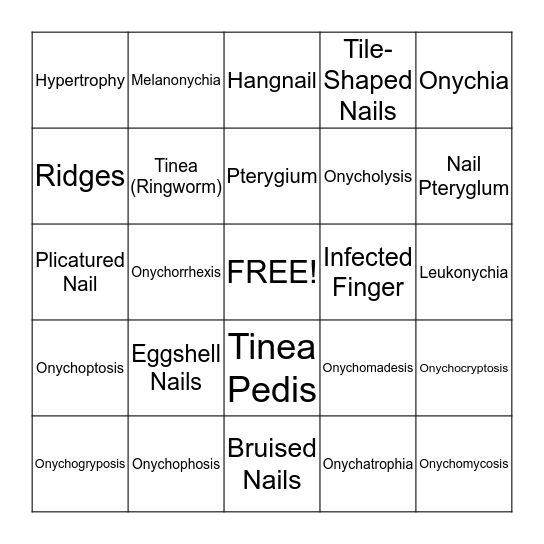 Chapter 24: Nail Diseases and Disorders Bingo Card