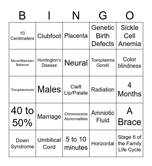 Child Development Bingo Card