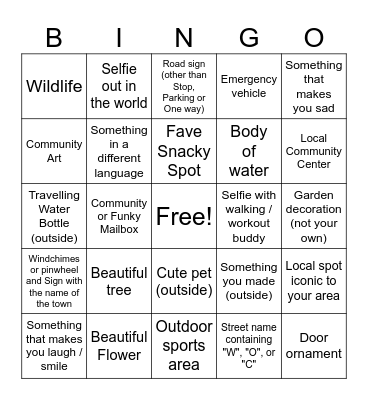 WOC Scavenger Hunt Bingo Card