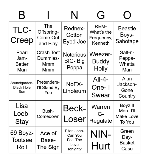 Radio Bingo Class of 94 Bingo Card