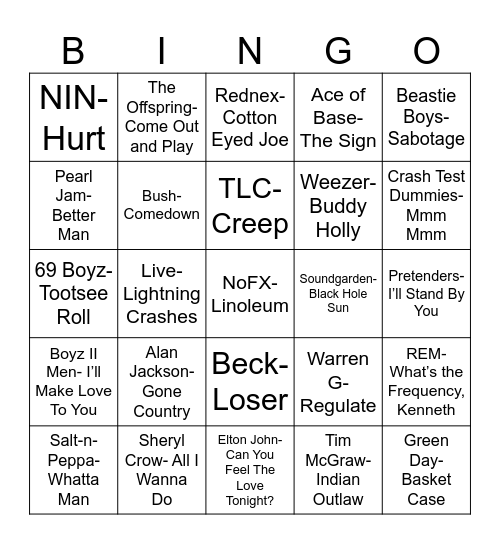 Radio Bingo Class of 94 Bingo Card