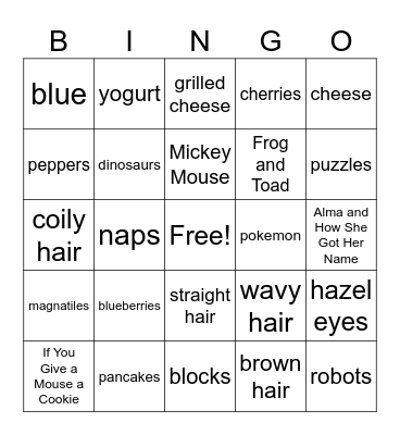 All About My Child Bingo Card