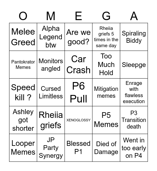 The Omega Bingo (Ultimate) Bingo Card