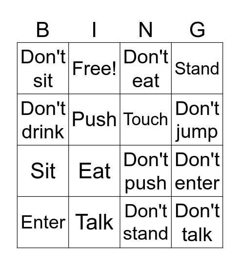 Don't! Bingo Card