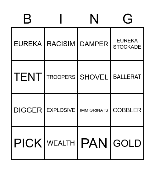 GOLD RUSH Bingo Card